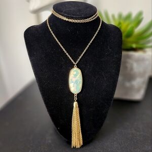 Boho Long 30" Gold Chain Necklace with Faux Stone Pendant with Chain Tassel